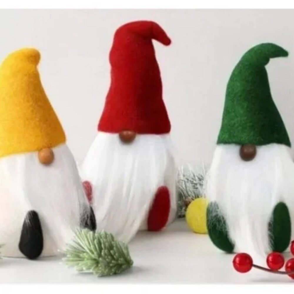 🆕🌟 Wondershop 3pc Felted Wool Christmas Gnome Figurine Set 🎄